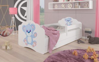 ADRK - Otroška postelja Casimo grafika s ograjico in predalom - 80x160 cm