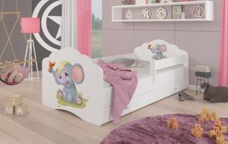 ADRK - Otroška postelja Casimo grafika z ograjico in predalom - 70x140 cm
