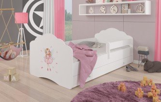 ADRK - Otroška postelja Casimo grafika z ograjico in predalom - 70x140 cm
