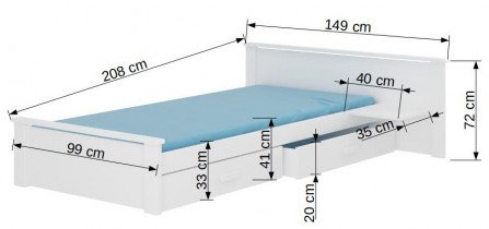 ADRK - Otroška postelja Aldex s polico - 90x200 cm - bela