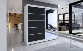 Garderobna omara z drsnimi vrati Caro - 180 cm - bela/ćrna