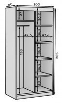 ADRK - Garderobna omara z drsnimi vrati Delia 100 cm - artisan/črna