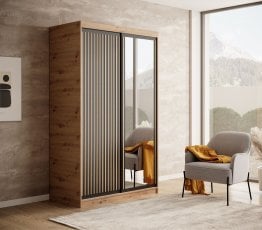 Garderobna omara z drsnimi vrati Delia 120 cm - artisan/črna