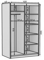 ADRK - Garderobna omara z drsnimi vrati Delia 120 cm - artisan/črna