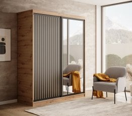 Garderobna omara z drsnimi vrati Delia 160 cm - artisan/črna