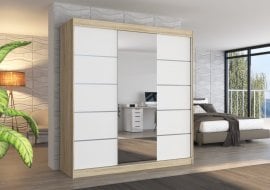 Garderobna omara z drsnimi vrati Bergen - 200 cm - sonoma hrast/bela