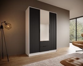 Garderobna omara Norel - 150 cm - bela/črna