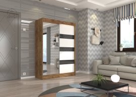 Garderobna omara z drsnimi vrati Toura - 150 cm - Craft + bela/črna lacobel