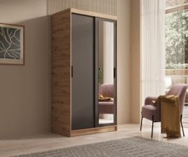 Garderobna omara Hailey - 100 cm - artisan hrast/črna