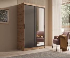 Garderobna omara Hailey - 120 cm - artisan hrast/črna