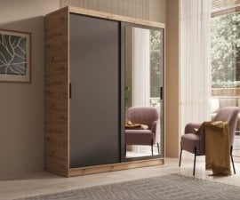 Garderobna omara Hailey - 160 cm - artisan hrast/črna