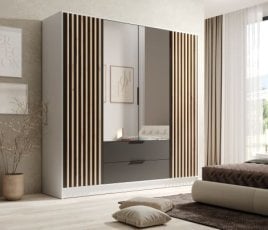 Garderobna omara Neri - 200 cm - bela/črna