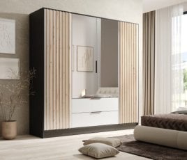 Garderobna omara Neri - 200 cm - črna/bela