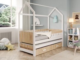 Otroška postelja z dodatnim ležiščem Jaspis - 90x200 cm - bela/sonoma hrast