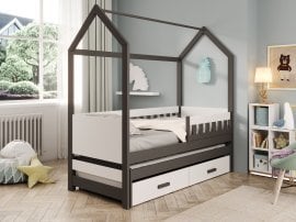 Otroška postelja z dodatnim ležiščem Jaspis - 90x200 cm - grafit/bela
