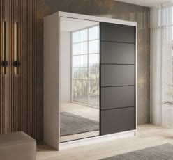 Garderobna omara z drsnimi vrati Cardi - 150 cm - bela/črna