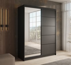 Garderobna omara z drsnimi vrati Cardi - 150 cm - črna