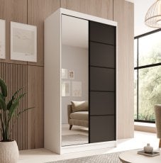 Garderobna omara z drsnimi vrati Laurencja - 100 cm - bela/črna