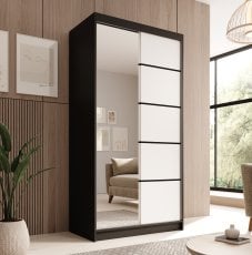 Garderobna omara z drsnimi vrati Laurencja - 100 cm - črna/bela