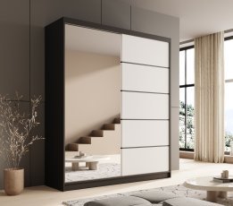 Garderobna omara z drsnimi vrati Nico - 180 cm - črna/bela