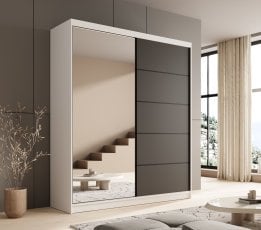 Garderobna omara z drsnimi vrati Nico - 180 cm - bela/črna
