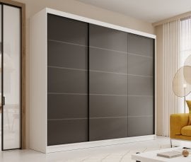 Garderobna omara z drsnimi vrati Andy - 250 cm - bela/črna