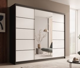 Garderobna omara z drsnimi vrati Etna - 250 cm - črna/bela