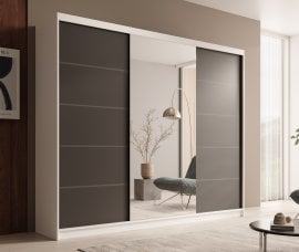 Garderobna omara z drsnimi vrati Etna - 250 cm - bela/črna