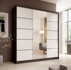 Garderobna omara z drsnimi vrati Sonic 200 cm - črna/bela