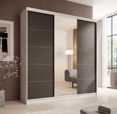 Garderobna omara z drsnimi vrati Sonic 200 cm - bela/črna