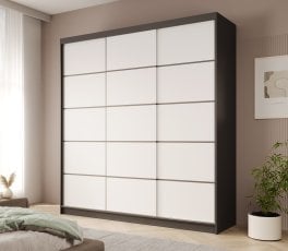 Garderobna omara z drsnimi vrati Greta 200 cm - črna/bela