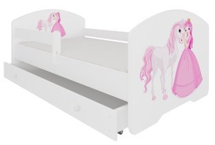 ADRK - Otroška postelja z ograjico in predalom Pepe Princesa in konj  - 70x140 cm