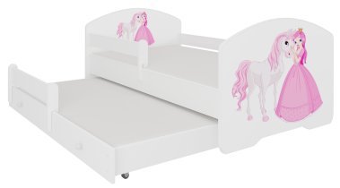 ADRK - Otroška postelja z dodatnim ležiščem z ograjico Pepe II Princesa in konj  - 80x160 cm