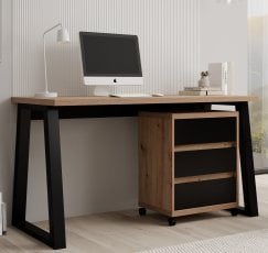 Pisalna miza z mobilno omarico Iwo I - hrast artisan/črna