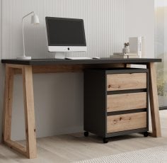 Pisalna miza z mobilno omarico Iwo I - grafit/hrast artisan