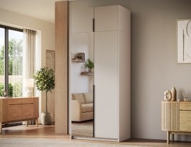 Garderobna omara Alera II z nadgradnjo 100 cm - kašmir/črni ročaji