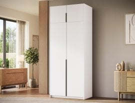 Garderobna omara Bregma II z nadgradnjo 100 cm - bela/črni ročaji