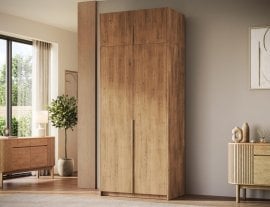 Garderobna omara Bregma II z nadgradnjo 100 cm - artisan hrast/zlati ročaji
