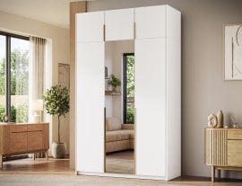 Garderobna omara Alera III z nadgradnjo 150 cm - bela/zlati ročaji