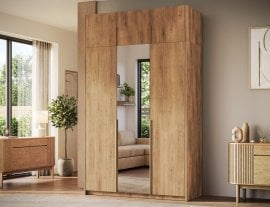 Garderobna omara Alera III z nadgradnjo 150 cm - artisan hrast/zlati ročaji