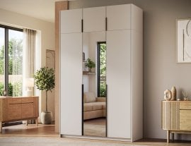 Garderobna omara Alera III z nadgradnjo 150 cm - kašmir/črni ročaji