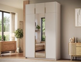 Garderobna omara Alera III z nadgradnjo 150 cm - kašmir/zlati ročaji