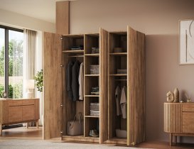 ADRK - Garderobna omara Bregma III 150 cm - artisan hrast/zlati ročaji