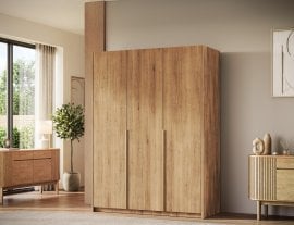 Garderobna omara Bregma III 150 cm - artisan hrast/zlati ročaji