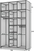 ADRK - Garderobna omara Bregma III z nadgradnjo 150 cm - bela/črni ročaji
