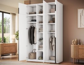 ADRK - Garderobna omara Bregma III z nadgradnjo 150 cm - bela/črni ročaji