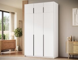Garderobna omara Bregma III z nadgradnjo 150 cm - bela/črni ročaji
