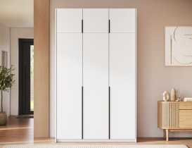 ADRK - Garderobna omara Bregma III z nadgradnjo 150 cm - bela/črni ročaji