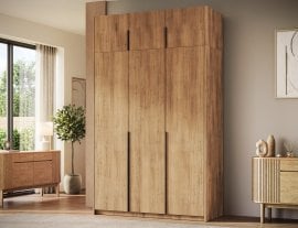 Garderobna omara Bregma III z nadgradnjo 150 cm - artisan hrast/črni ročaji