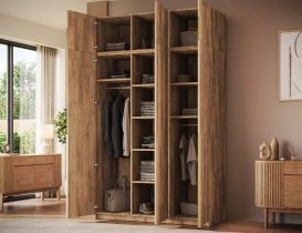 ADRK - Garderobna omara Bregma III z nadgradnjo 150 cm - artisan hrast/zlati ročaji
